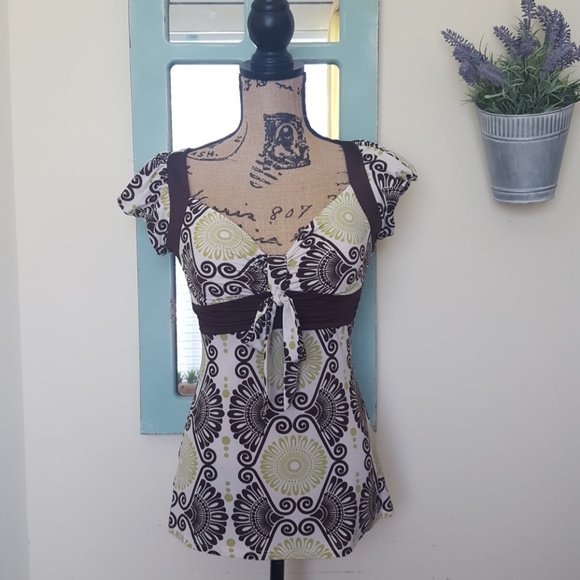 Tops - Brown & Green Top Bra Top with Front Tie